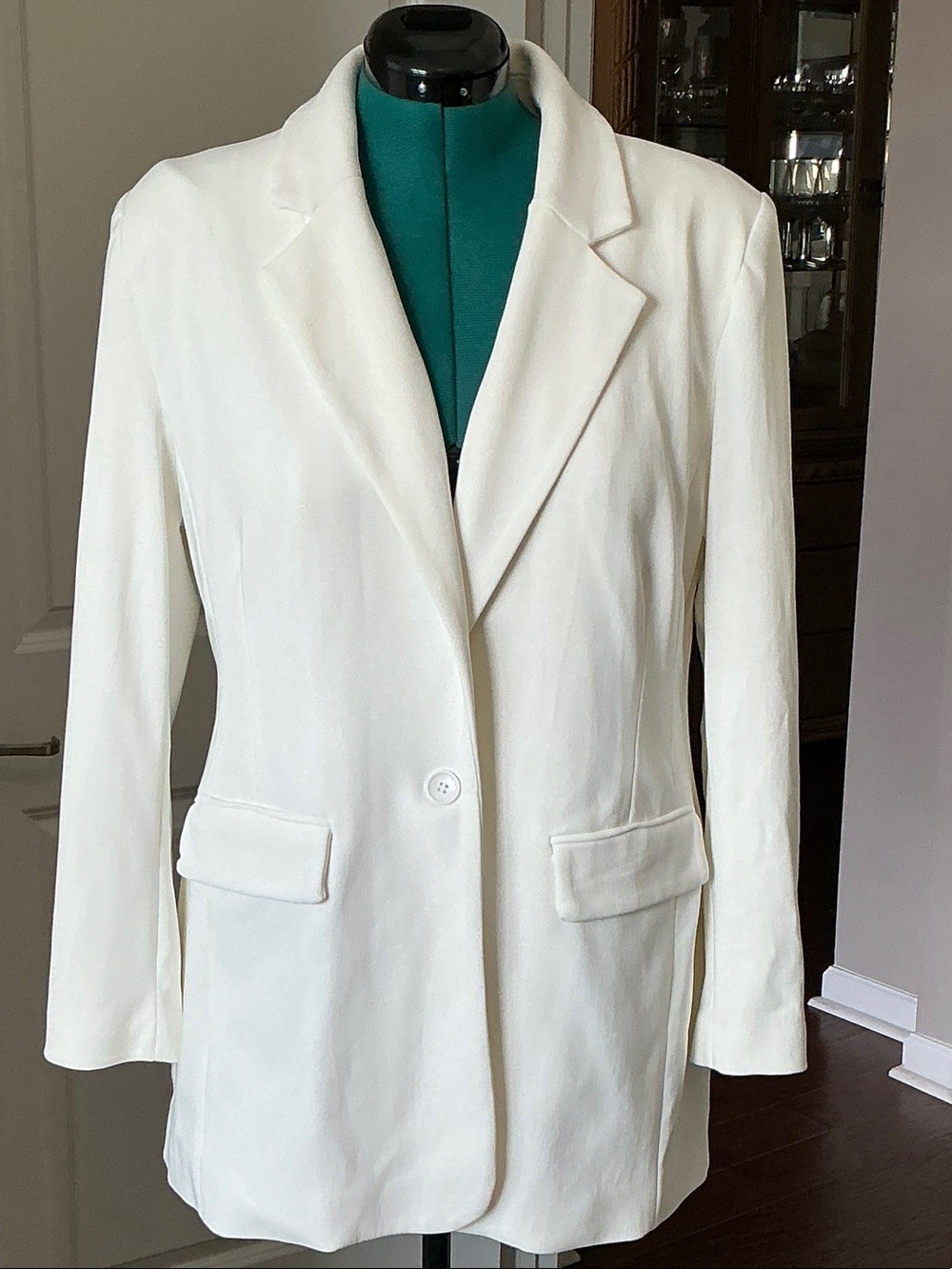 Boston Proper Cream Single-Button Notch Lapel Blazer
